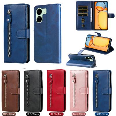For Xiaomi Redmi 13C 5G 4G Stylish Zipper Calf Pattern Shockproof PU Leather + Soft TPU Phone Case