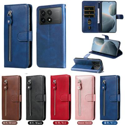 For Xiaomi Redmi K70E Stylish Zipper Calf Pattern Shockproof PU Leather + Soft TPU Phone Case