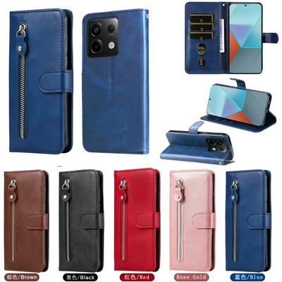 For Xiaomi Redmi Note 13 Pro 5G Stylish Zipper Calf Pattern Shockproof PU Leather + Soft TPU Phone Case