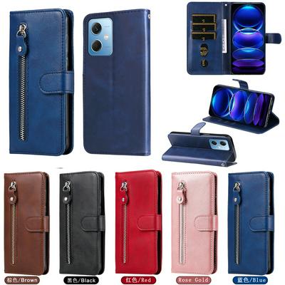 For Xiaomi Redmi Note 12 5G/Xiaomi Poco X5 Stylish Zipper Calf Pattern Shockproof PU Leather + Soft TPU Phone Case