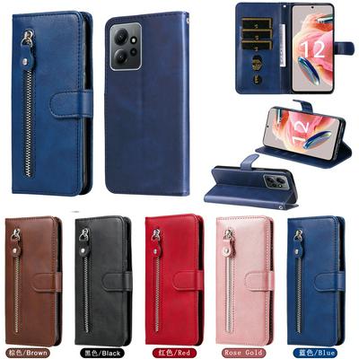 For Xiaomi Redmi Note 12 4G Stylish Zipper Calf Pattern Shockproof PU Leather + Soft TPU Phone Case