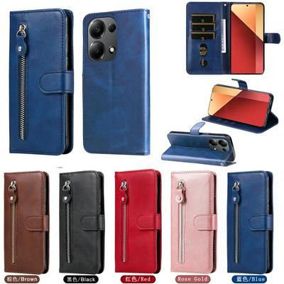 For Xiaomi Redmi Note 13 Pro 4G/Xiaomi Poco M6 Pro 4G Stylish Zipper Calf Pattern Shockproof PU Leather + Soft TPU Phone Case