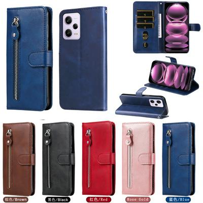 For Xiaomi Redmi Note 12 Pro/Xiaomi Poco X5 Pro 5G Stylish Zipper Calf Pattern Shockproof PU Leather + Soft TPU Phone Case