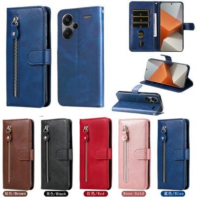 For Xiaomi Redmi Note 13 Pro Plus 5G Stylish Zipper Calf Pattern Shockproof PU Leather + Soft TPU Phone Case