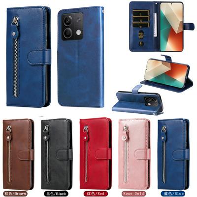 For Xiaomi Redmi Note 13 5G Stylish Zipper Calf Pattern Shockproof PU Leather + Soft TPU Phone Case