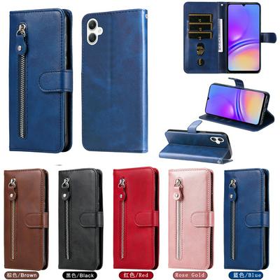 For Samsung Galaxy A06 Stylish Zipper Calf Pattern Shockproof PU Leather + Soft TPU Phone Case