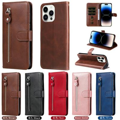 For iPhone 15 Pro Stylish Zipper Calf Pattern Shockproof PU Leather + Soft TPU Phone Case