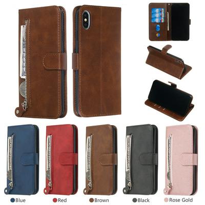 For iPhone Xs Max Stylish Zipper Calf Pattern Shockproof PU Leather + Soft TPU Phone Case
