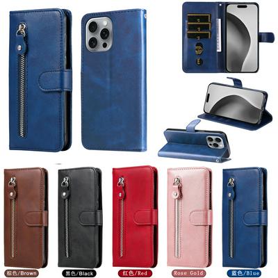 For iPhone 16 Pro Max Stylish Zipper Calf Pattern Shockproof PU Leather + Soft TPU Phone Case