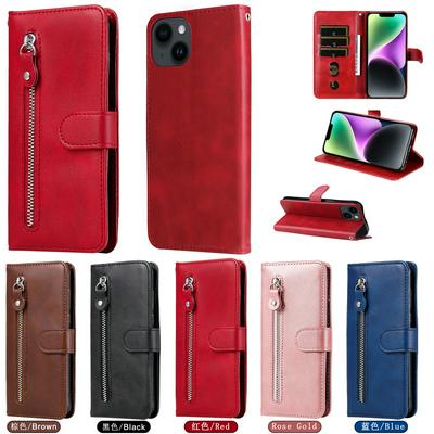 For iPhone 14 / 13 Stylish Zipper Calf Pattern Shockproof PU Leather + Soft TPU Phone Case