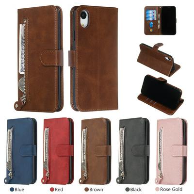 For iPhone XR Stylish Zipper Calf Pattern Shockproof PU Leather + Soft TPU Phone Case
