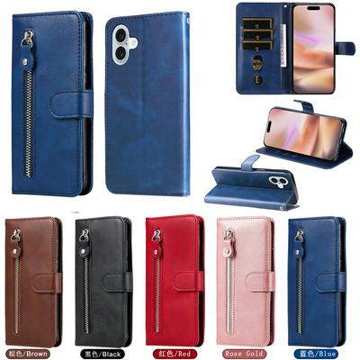 For iPhone 16 Plus Stylish Zipper Calf Pattern Shockproof PU Leather + Soft TPU Phone Case