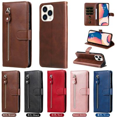 For iPhone 14 Pro Max Stylish Zipper Calf Pattern Shockproof PU Leather + Soft TPU Phone Case
