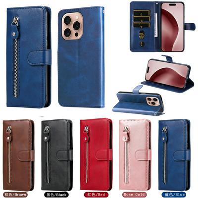 For iPhone 16 Pro Stylish Zipper Calf Pattern Shockproof PU Leather + Soft TPU Phone Case