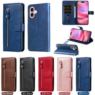 For iPhone 16 Stylish Zipper Calf Pattern Shockproof PU Leather + Soft TPU Phone Case
