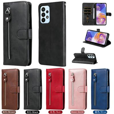 For Samsung Galaxy A23 / F23 / M23 Stylish Zipper Calf Pattern Shockproof PU Leather + Soft TPU Phone Case