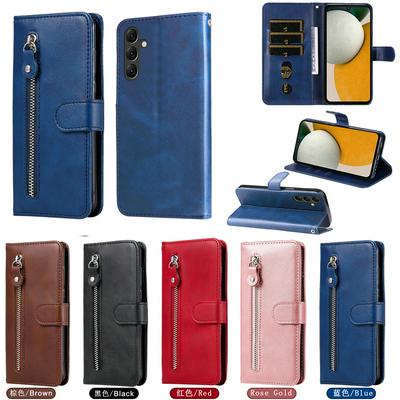 For Samsung Galaxy A15 Stylish Zipper Calf Pattern Shockproof PU Leather + Soft TPU Phone Case