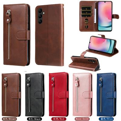 For Samsung Galaxy A24 4G Stylish Zipper Calf Pattern Shockproof PU Leather + Soft TPU Phone Case