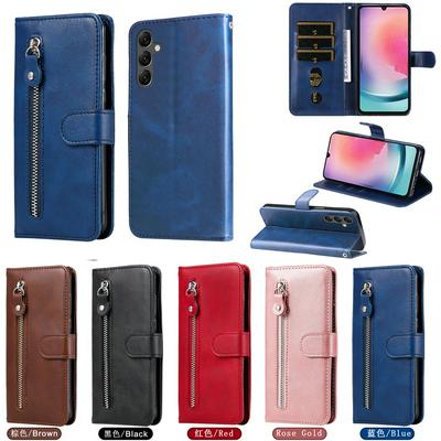 For Samsung Galaxy A25 5G Stylish Zipper Calf Pattern Shockproof PU Leather + Soft TPU Phone Case
