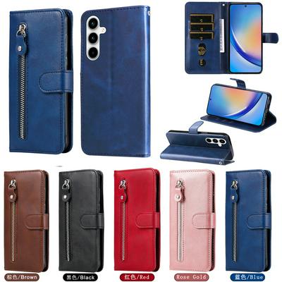 For Samsung Galaxy A35 Stylish Zipper Calf Pattern Shockproof PU Leather + Soft TPU Phone Case
