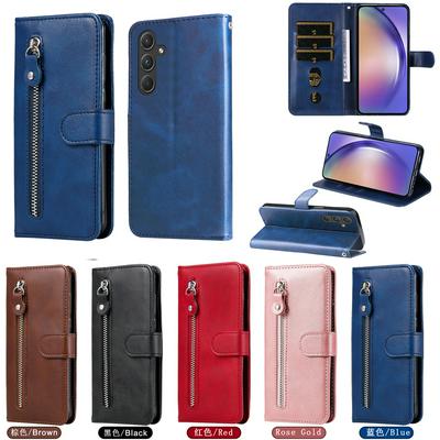 For Samsung Galaxy A55 Stylish Zipper Calf Pattern Shockproof PU Leather + Soft TPU Phone Case