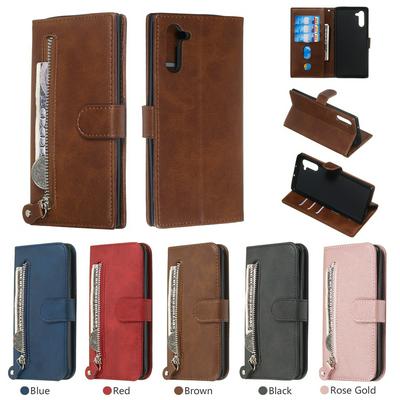 For Samsung Galaxy Note 10 Stylish Zipper Calf Pattern Shockproof PU Leather + Soft TPU Phone Case