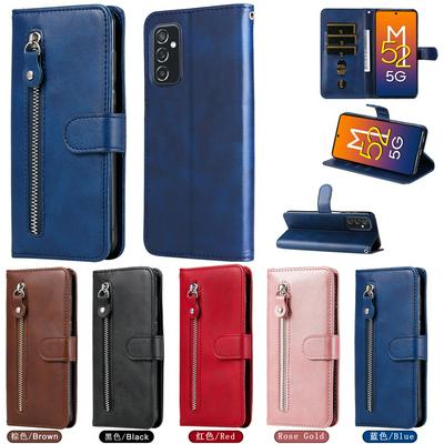 For Samsung Galaxy M52 5G Stylish Zipper Calf Pattern Shockproof PU Leather + Soft TPU Phone Case