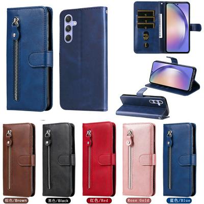 For Samsung Galaxy M54 5G Stylish Zipper Calf Pattern Shockproof PU Leather + Soft TPU Phone Case