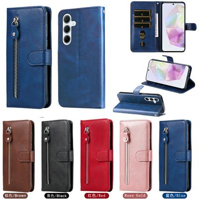 For Samsung Galaxy M35 Stylish Zipper Calf Pattern Shockproof PU Leather + Soft TPU Phone Case