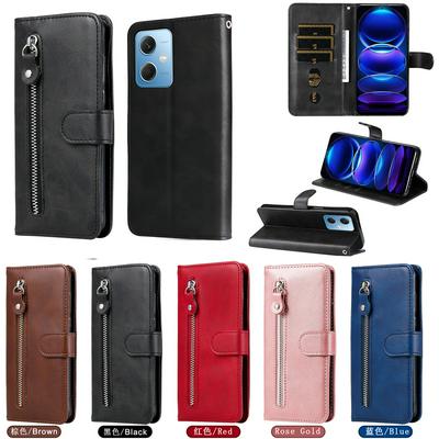 For Xiaomi Redmi Note 12 5G/Poco X5 Stylish Zipper Calf Pattern Shockproof PU Leather + Soft TPU Phone Case