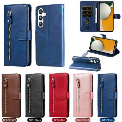 For Samsung Galaxy S24 Stylish Zipper Calf Pattern Shockproof PU Leather + Soft TPU Phone Case