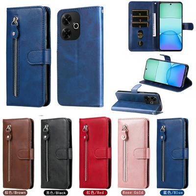 For Xiaomi Redmi 13 4G/Redmi Note 13R 5G Stylish Zipper Calf Pattern Shockproof PU Leather + Soft TPU Phone Case