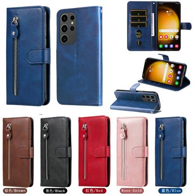 For Samsung Galaxy S24 Ultra Stylish Zipper Calf Pattern Shockproof PU Leather + Soft TPU Phone Case