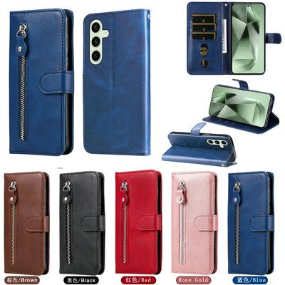 For Samsung Galaxy S24 FE Stylish Zipper Calf Pattern Shockproof PU Leather + Soft TPU Phone Case