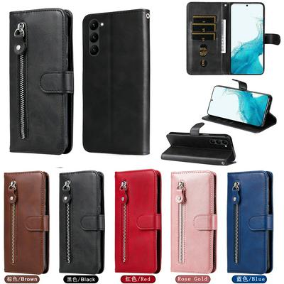 For Samsung Galaxy S23 Stylish Zipper Calf Pattern Shockproof PU Leather + Soft TPU Phone Case