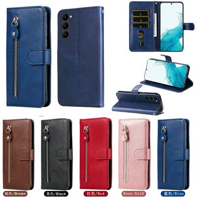 For Samsung Galaxy S23 Plus Stylish Zipper Calf Pattern Shockproof PU Leather + Soft TPU Phone Case
