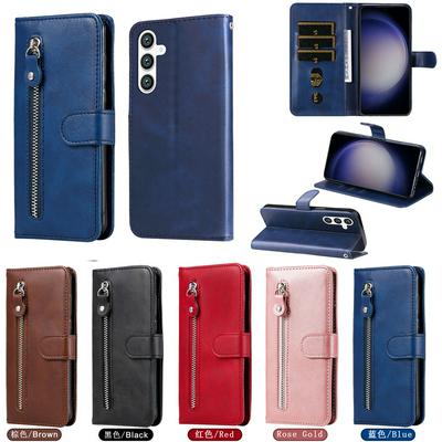 For Samsung Galaxy S23 FE Stylish Zipper Calf Pattern Shockproof PU Leather + Soft TPU Phone Case