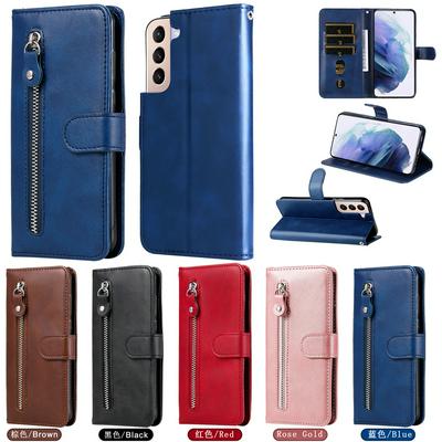 For Samsung Galaxy S22 Plus Stylish Zipper Calf Pattern Shockproof PU Leather + Soft TPU Phone Case