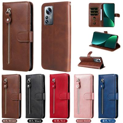 For Xiaomi 12 Pro Stylish Zipper Calf Pattern Shockproof PU Leather + Soft TPU Phone Case