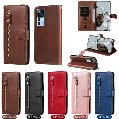 For Xiaomi 12T/12T Pro/Redmi K50 Ultra Stylish Zipper Calf Pattern Shockproof PU Leather + Soft TPU Phone Case