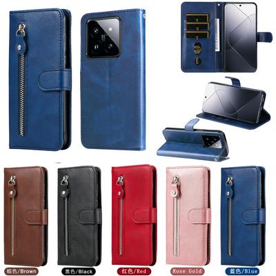 For Xiaomi 14 Pro Stylish Zipper Calf Pattern Shockproof PU Leather + Soft TPU Phone Case