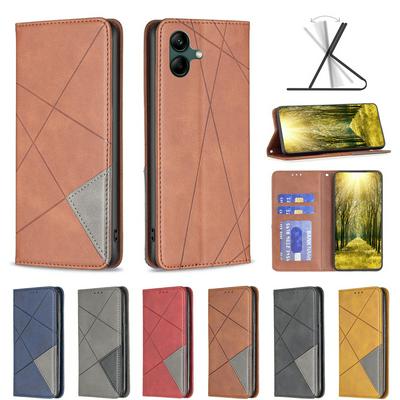 For Samsung Galaxy A06 Stitching Rhombus Pattern Folio Flip PU Leather Wallet Phone Case