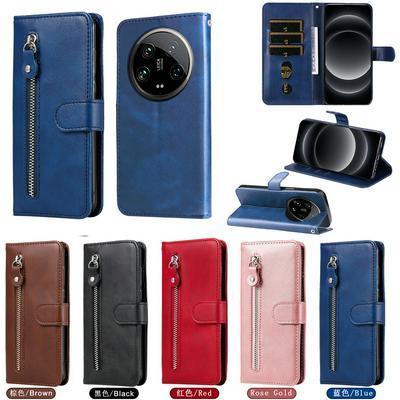 For Xiaomi 14 Ultra 5G tylish Zipper Calf Pattern Shockproof PU Leather + Soft TPU Phone Case