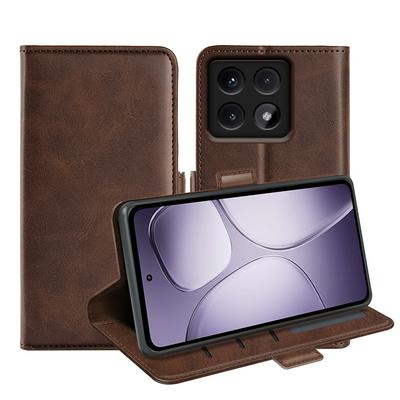For Xiaomi 14T Pro Double Buckle Wallet Style Folio Flip Leather Case with Stand and Card Slots Function