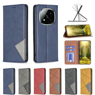 For Xiaomi Redmi Note 14 Pro 5G/Note 14 Pro Plus 5G Stitching Rhombus Pattern Folio Flip PU Leather Wallet Phone Case