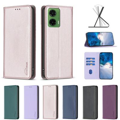 BF18 Protective Case for Motorola Moto G35 5G Dermal dark magnetic field Leather Stand Phone Cover with Card Slots