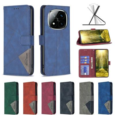 BF05 For Xiaomi Redmi Note 14 Pro 5G/Note 14 Pro Plus 5G Stitching Rhombus Pattern Folio Flip PU Leather Wallet Phone Case