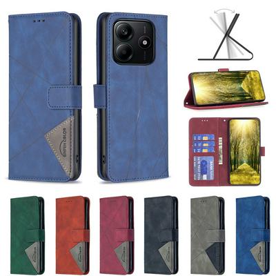 BF05 For Xiaomi Redmi Note 14 5G Stitching Rhombus Pattern Folio Flip PU Leather Wallet Phone Case