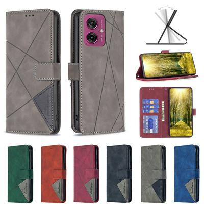 BF05 For Motorola Moto G55 5G Stitching Rhombus Pattern Folio Flip PU Leather Wallet Phone Case