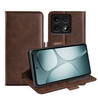 For Xiaomi 14T Double Buckle Wallet Style Folio Flip Leather Case with Stand and Card Slots Function